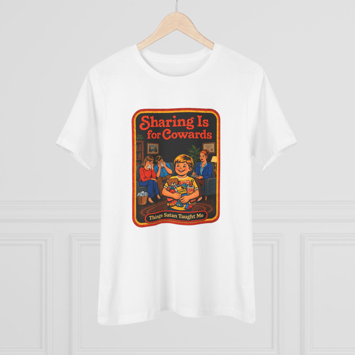 Sharing Is For Cowards Women's Tee in White, view 4