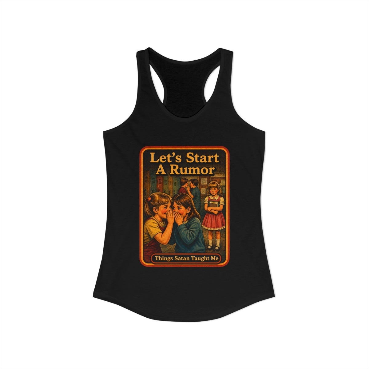 Let's Start A Rumor Racerback Tank in Black, view 2