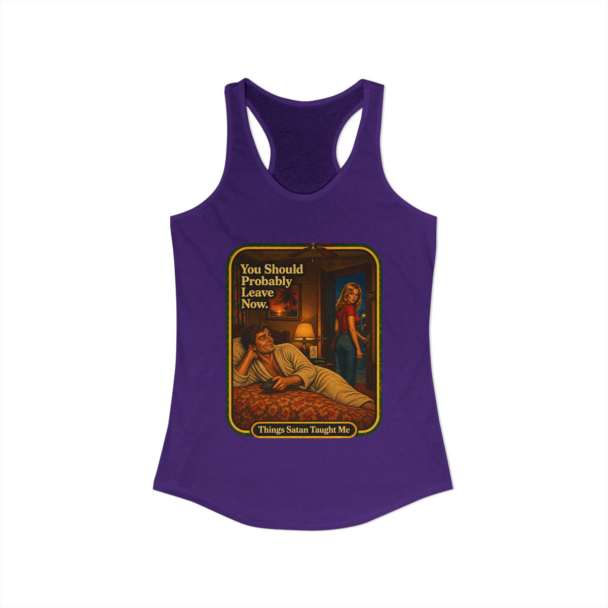 You Should Probably Leave Now Racerback Tank in Purple Rush, view 2