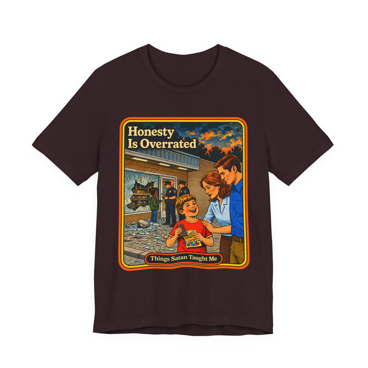 Honesty Is Overrated Unisex Tee in Oxblood Black, front