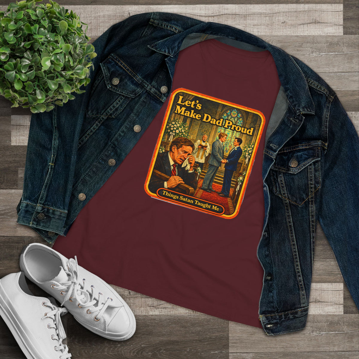 Let's Make Dad Proud Women's Tee in Maroon, view 3