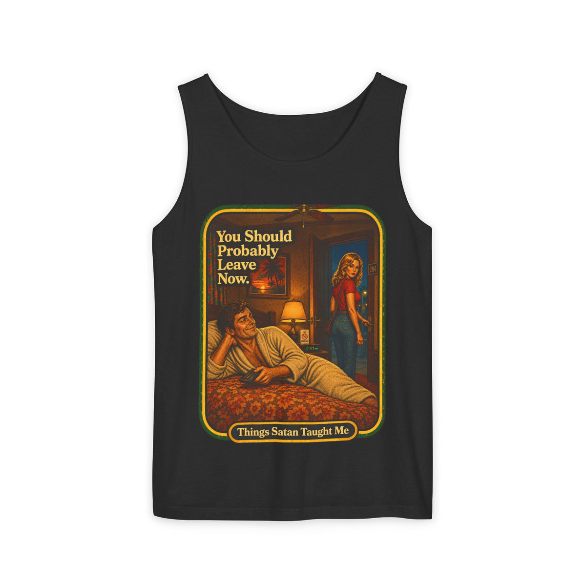 You Should Probably Leave Now Wife Beater in Black, front