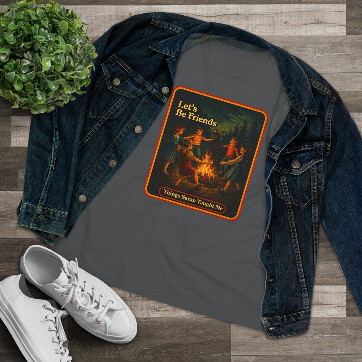 Let's Be Friends Women's Tee in Asphalt, view 3