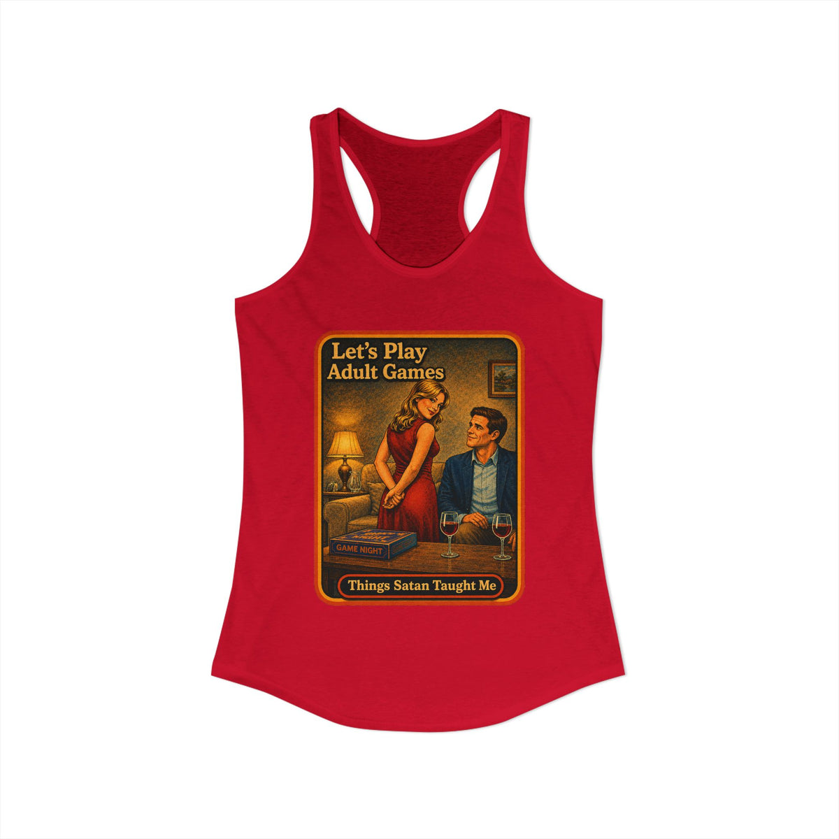 Let's Play Adult Games Racerback Tank in Red, view 2