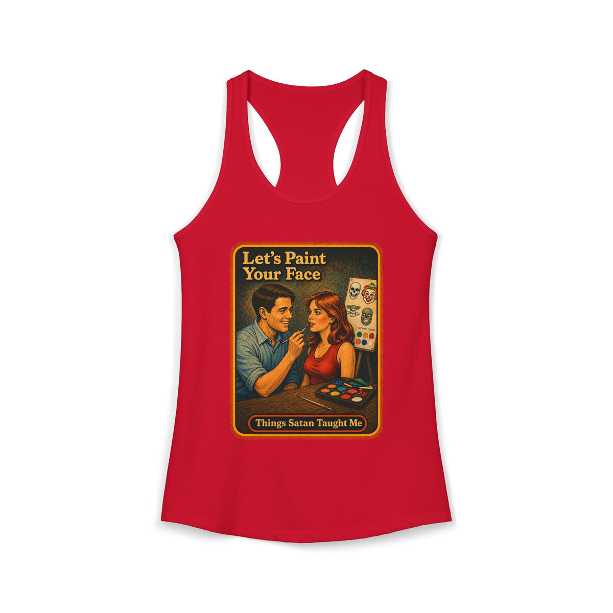 Let's Paint Your Face Racerback Tank in Red, front