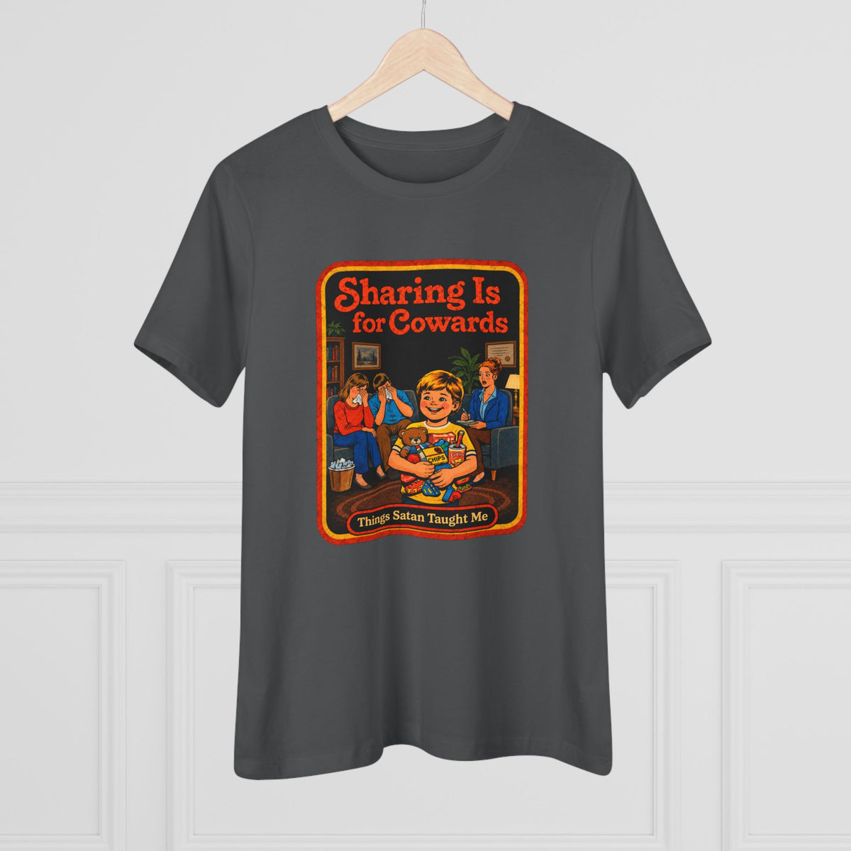 Sharing Is For Cowards Women's Tee in Asphalt, view 4
