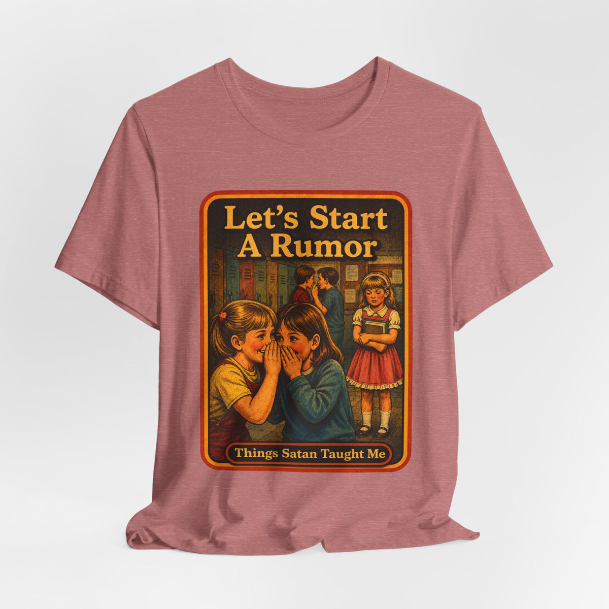 Let's Start A Rumor Unisex Tee in Heather Mauve, view 4