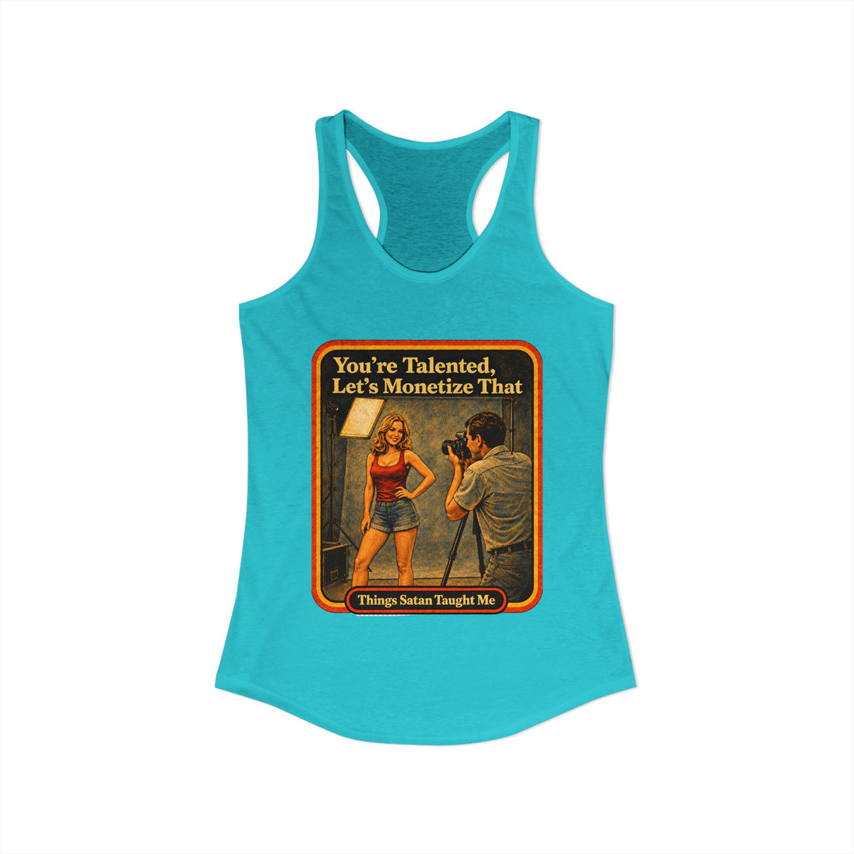 You're Talented, Let's Monetize That Racerback Tank in Tahiti Blue, view 2