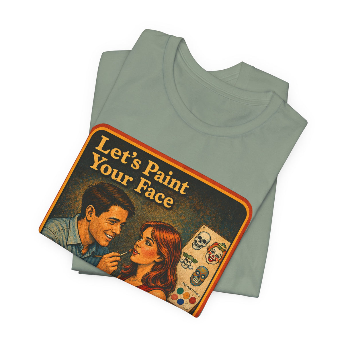 Let's Paint Your Face Unisex Tee in Sage, view 3