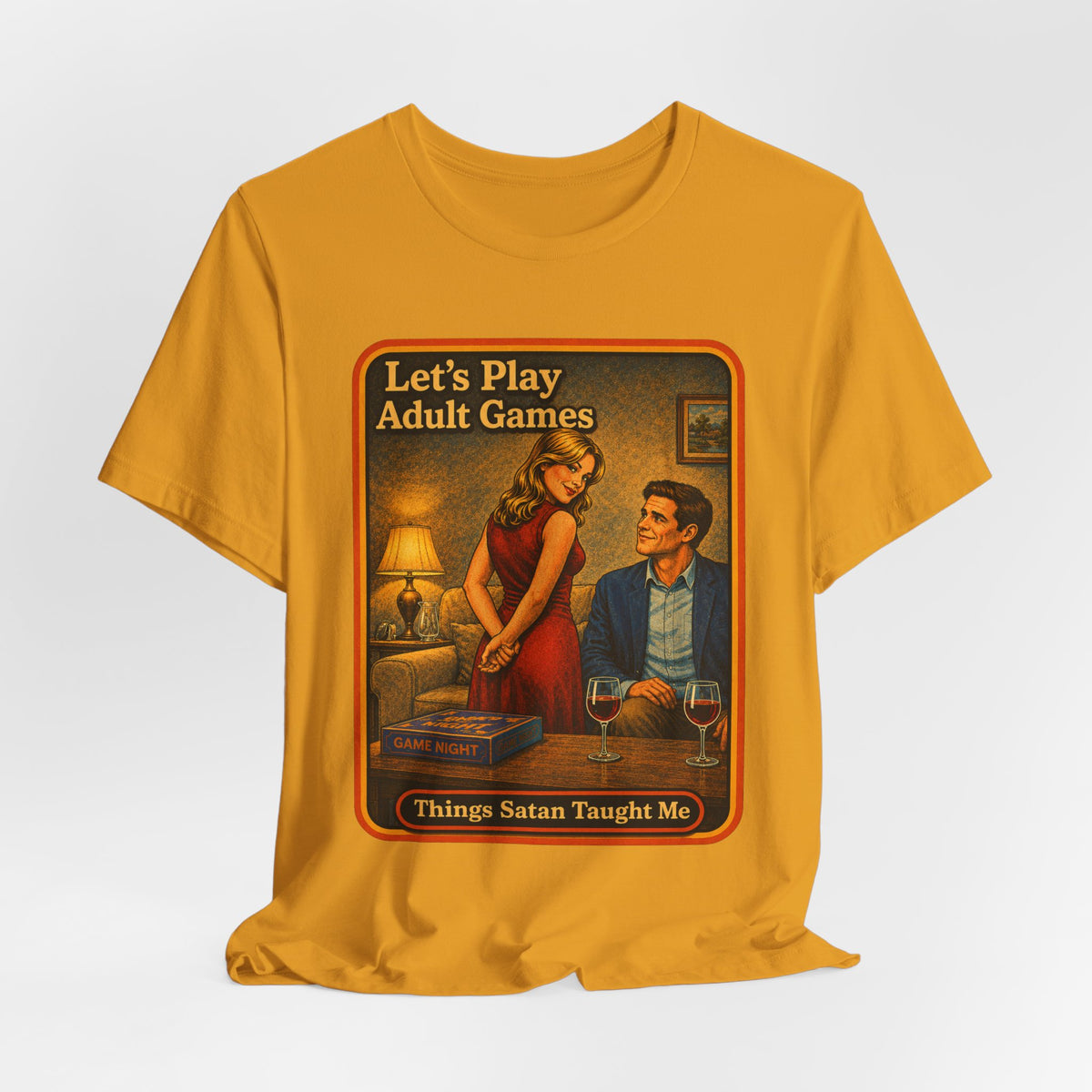 Let's Play Adult Games Unisex Tee in Mustard, view 4