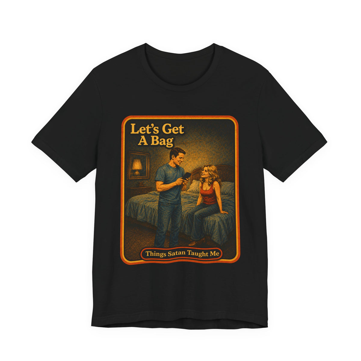 Let's Get A Bag Unisex Tee in Black, front