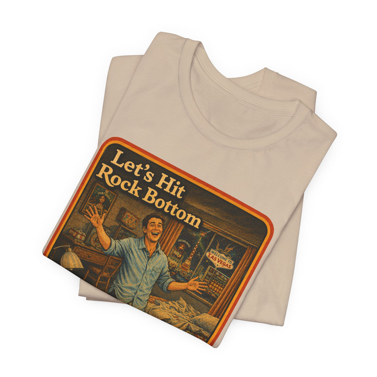 Let's Hit Rock Bottom Unisex Tee in Tan, view 3
