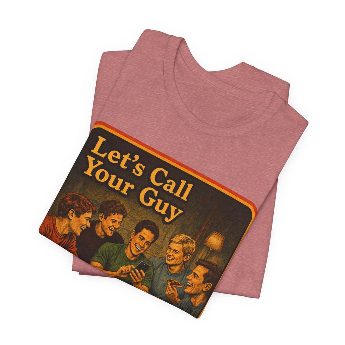 Let's Call Your Guy Unisex Tee in Heather Mauve, view 3