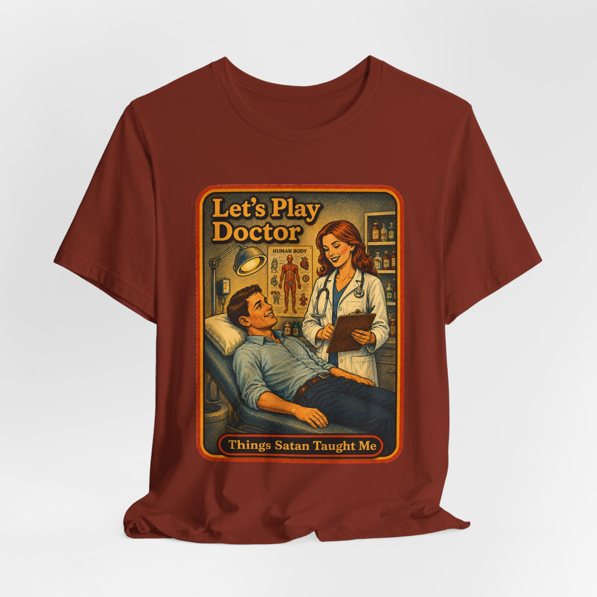 Let's Play Doctor Unisex Tee in Rust, view 4