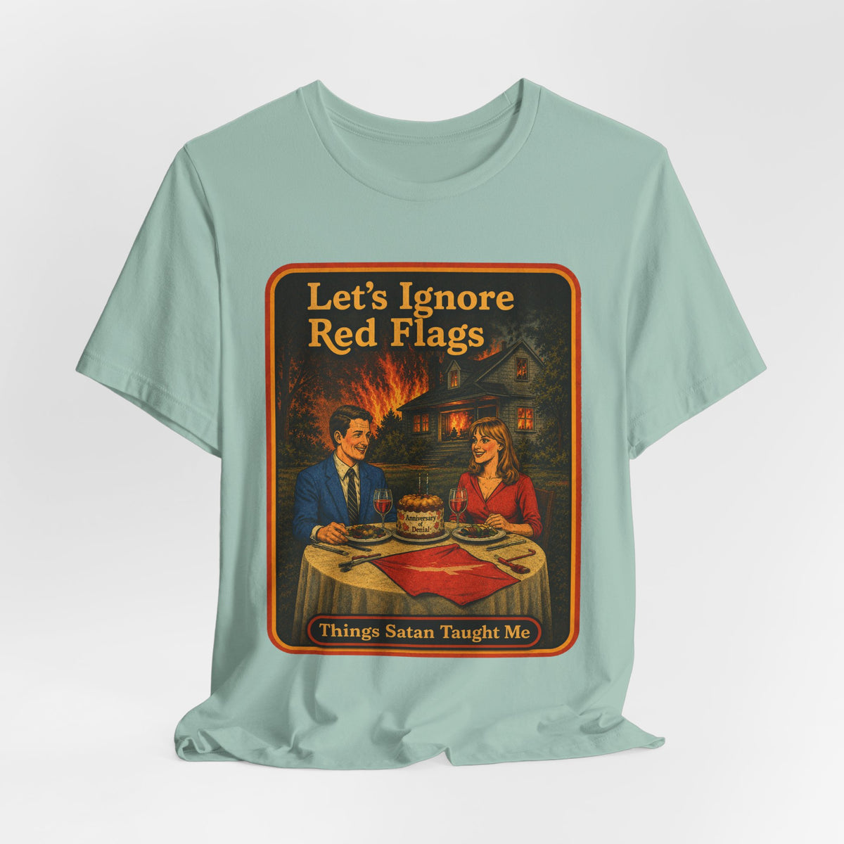 Let's Ignore Red Flags Unisex Tee in Dusty Blue, view 4