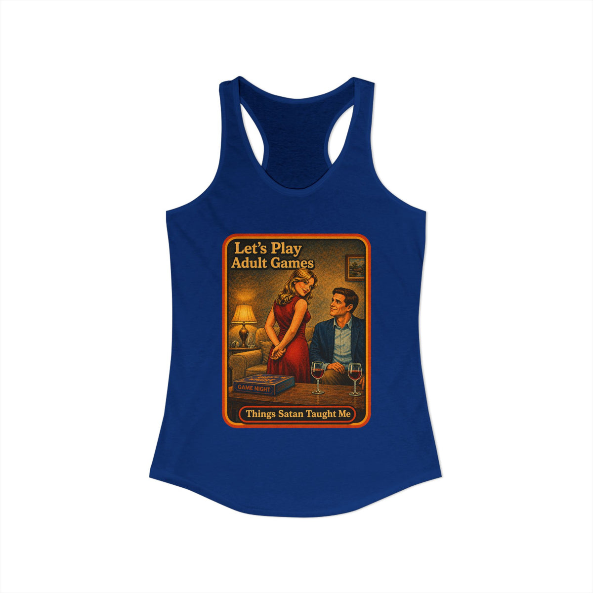 Let's Play Adult Games Racerback Tank in Royal, view 2