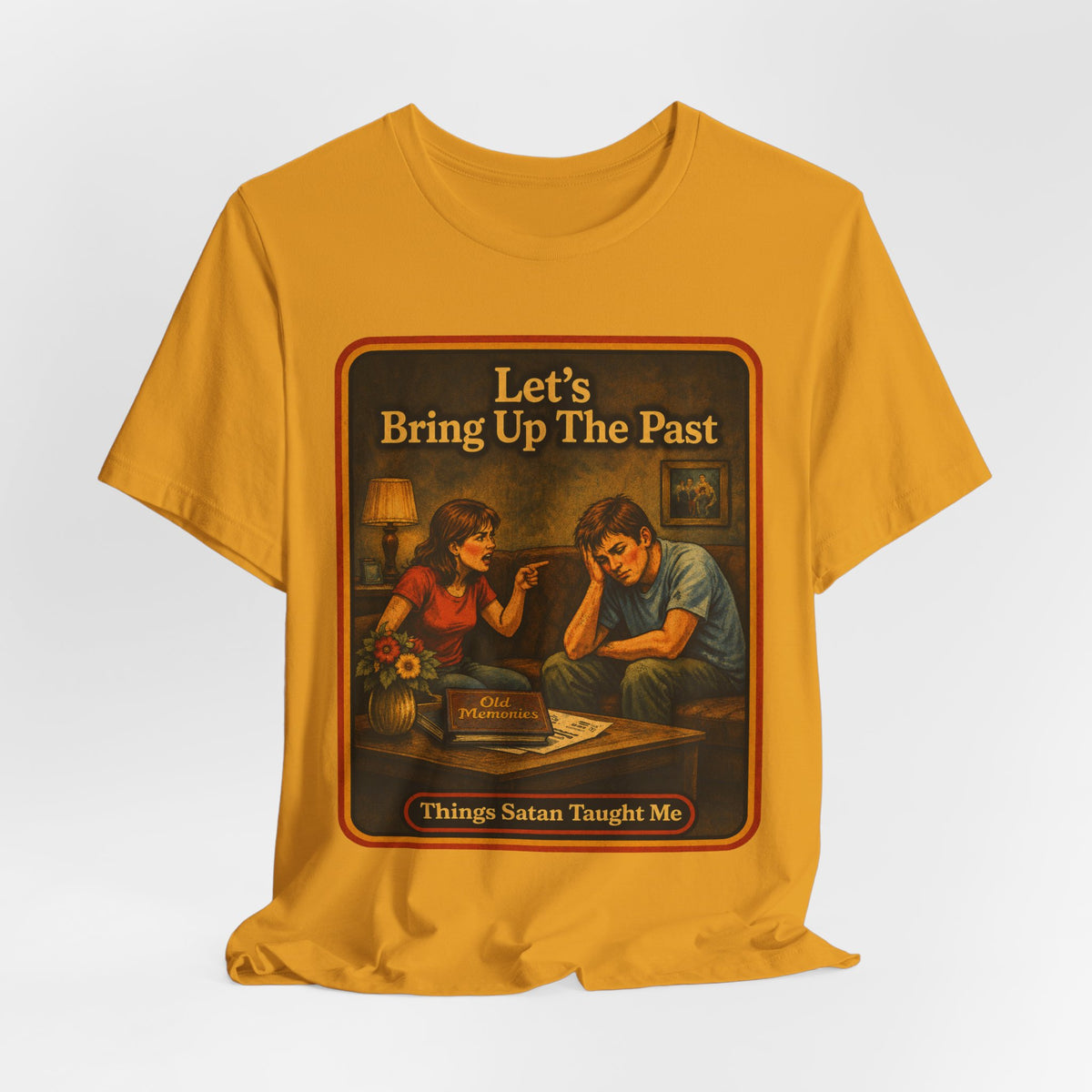 Let's Bring Up The Past Unisex Tee in Mustard, view 4