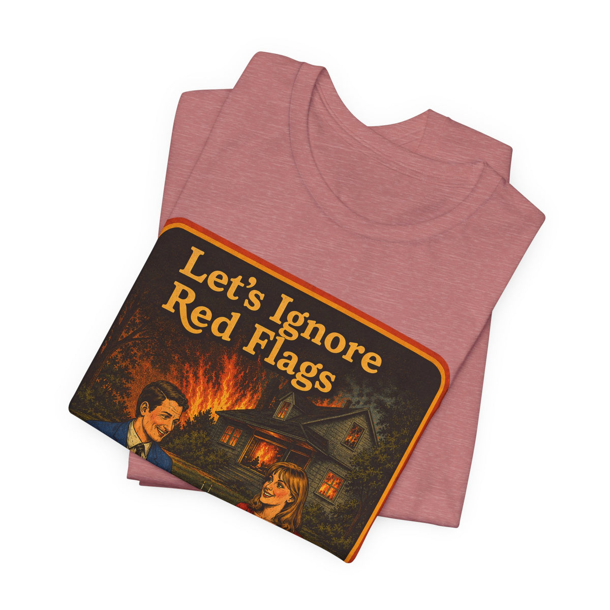 Let's Ignore Red Flags Unisex Tee in Heather Mauve, view 3