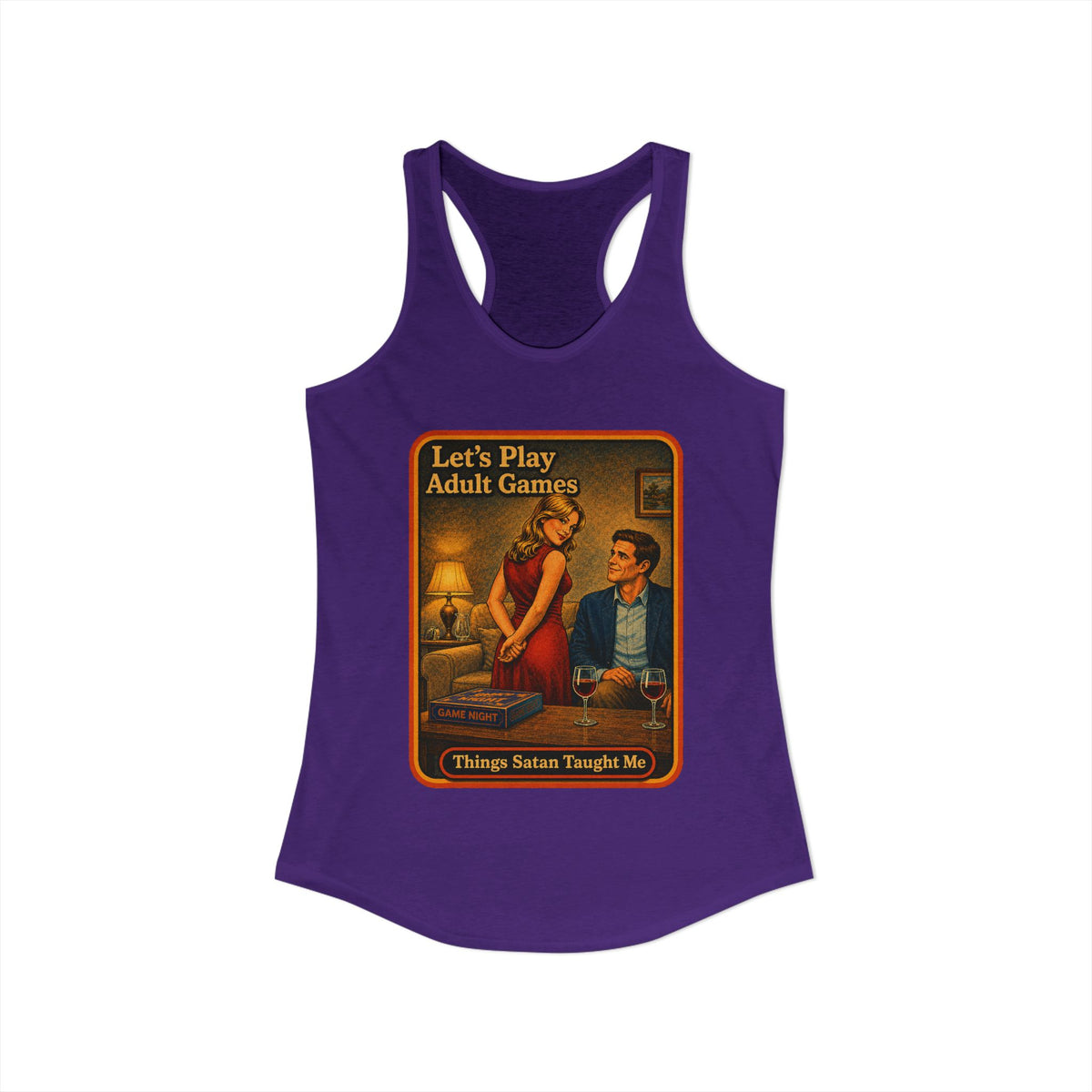 Let's Play Adult Games Racerback Tank in Purple Rush, view 2