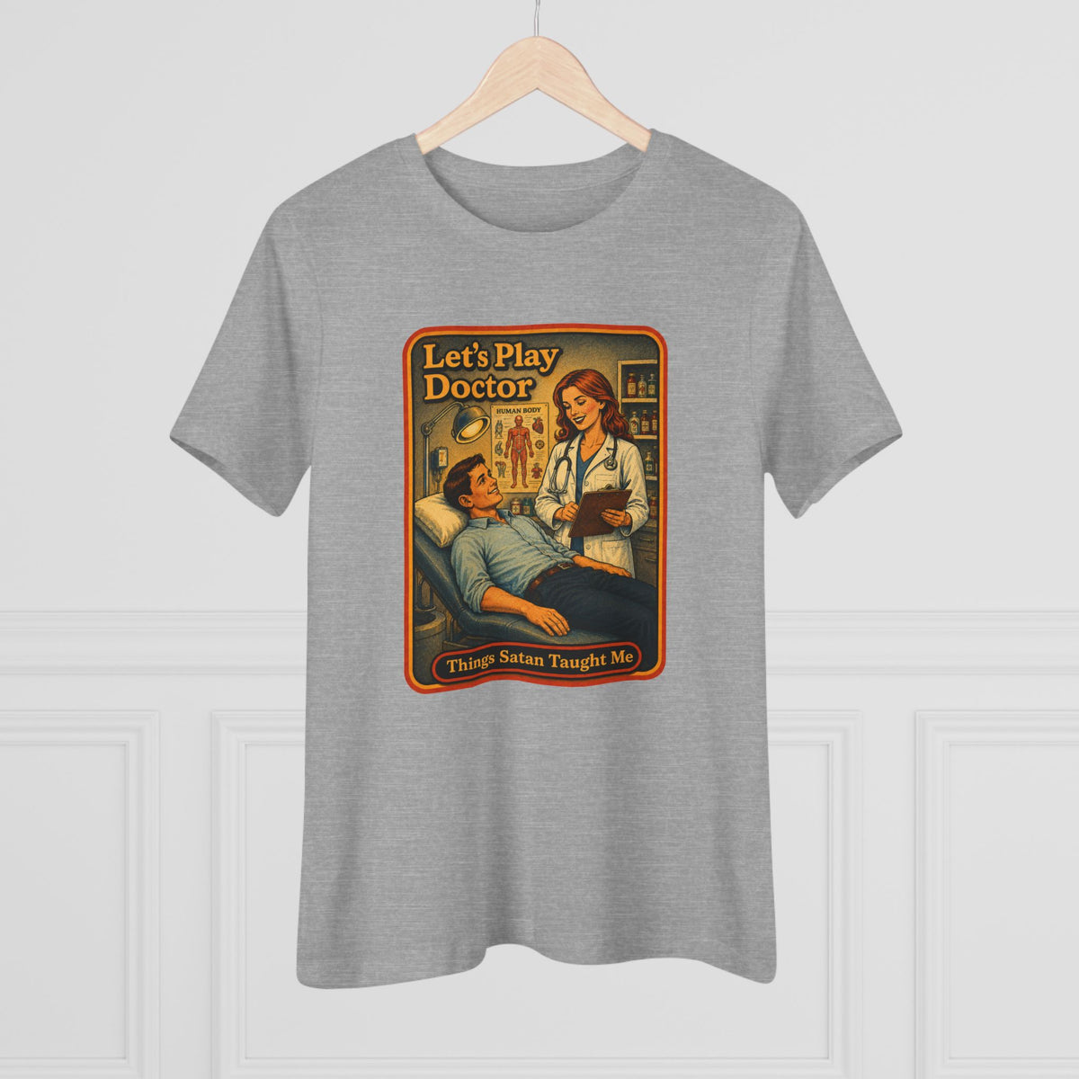Let's Play Doctor Women's Tee in Athletic Heather, view 4