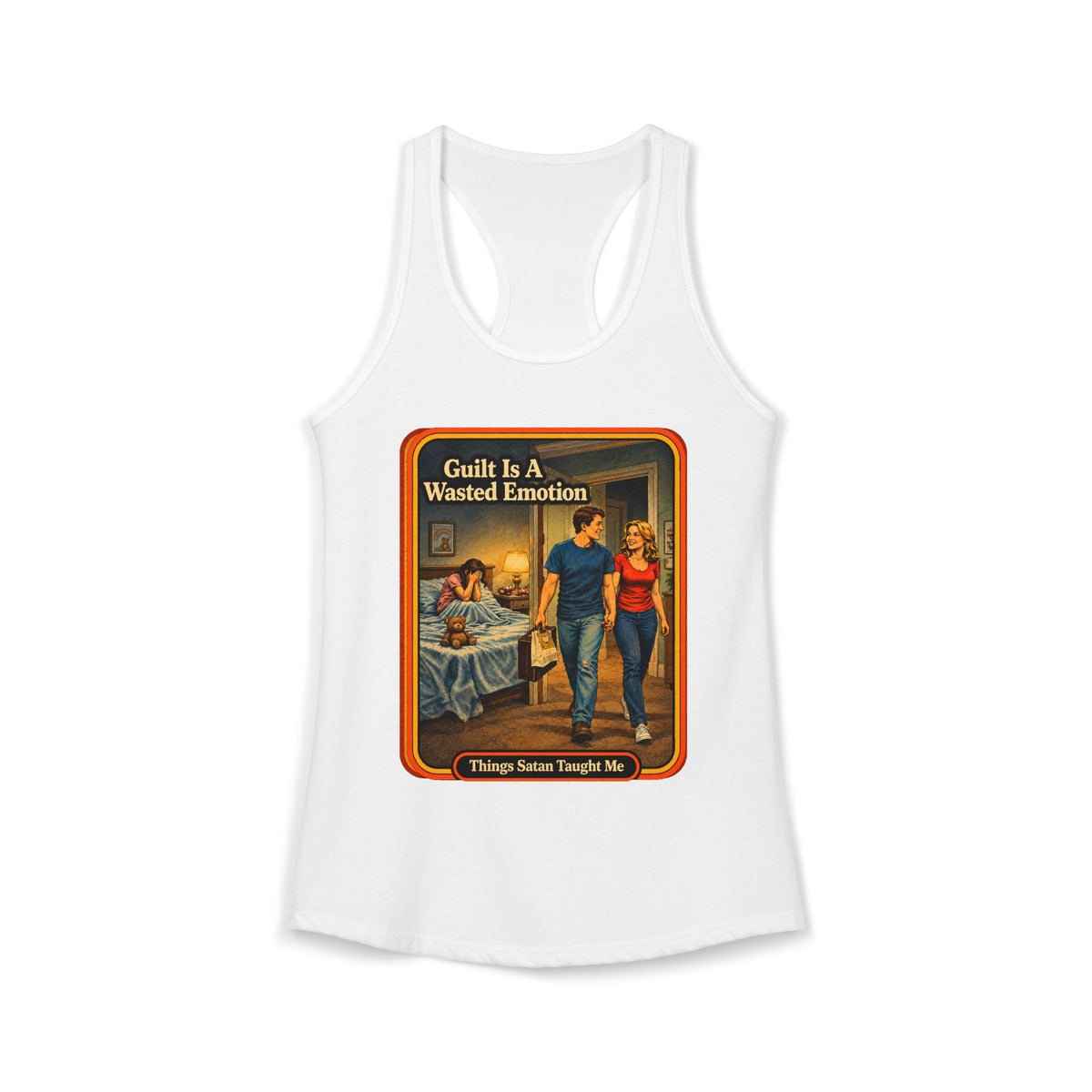 Guilt Is A Wasted Emotion Racerback Tank in White, front