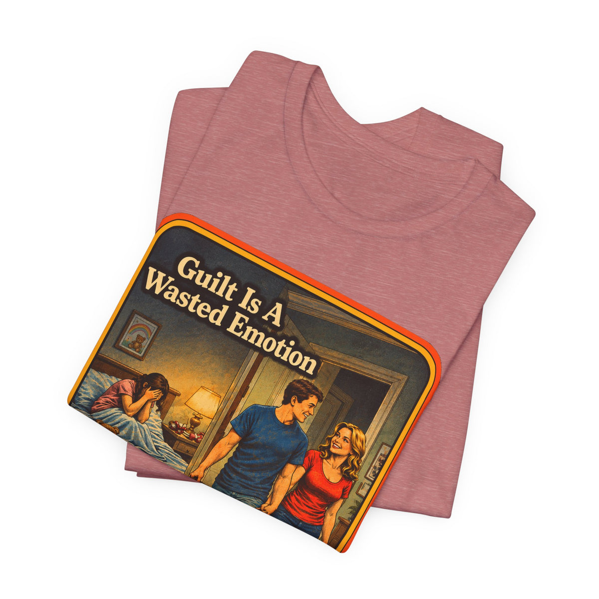 Guilt Is A Wasted Emotion Unisex Tee in Heather Mauve, view 3