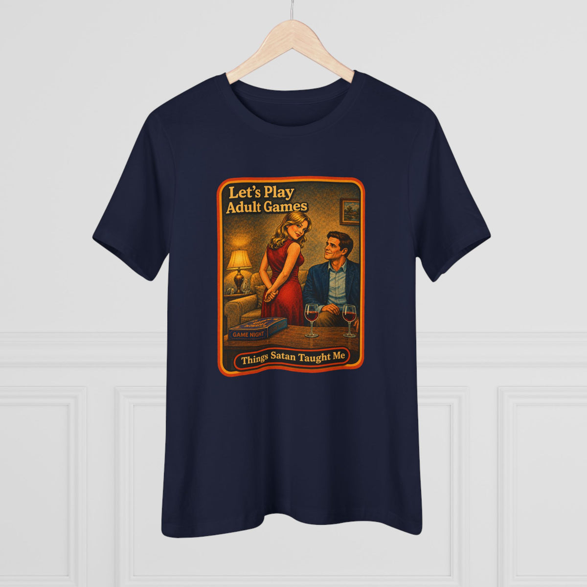Let's Play Adult Games Women's Tee in Navy, view 4