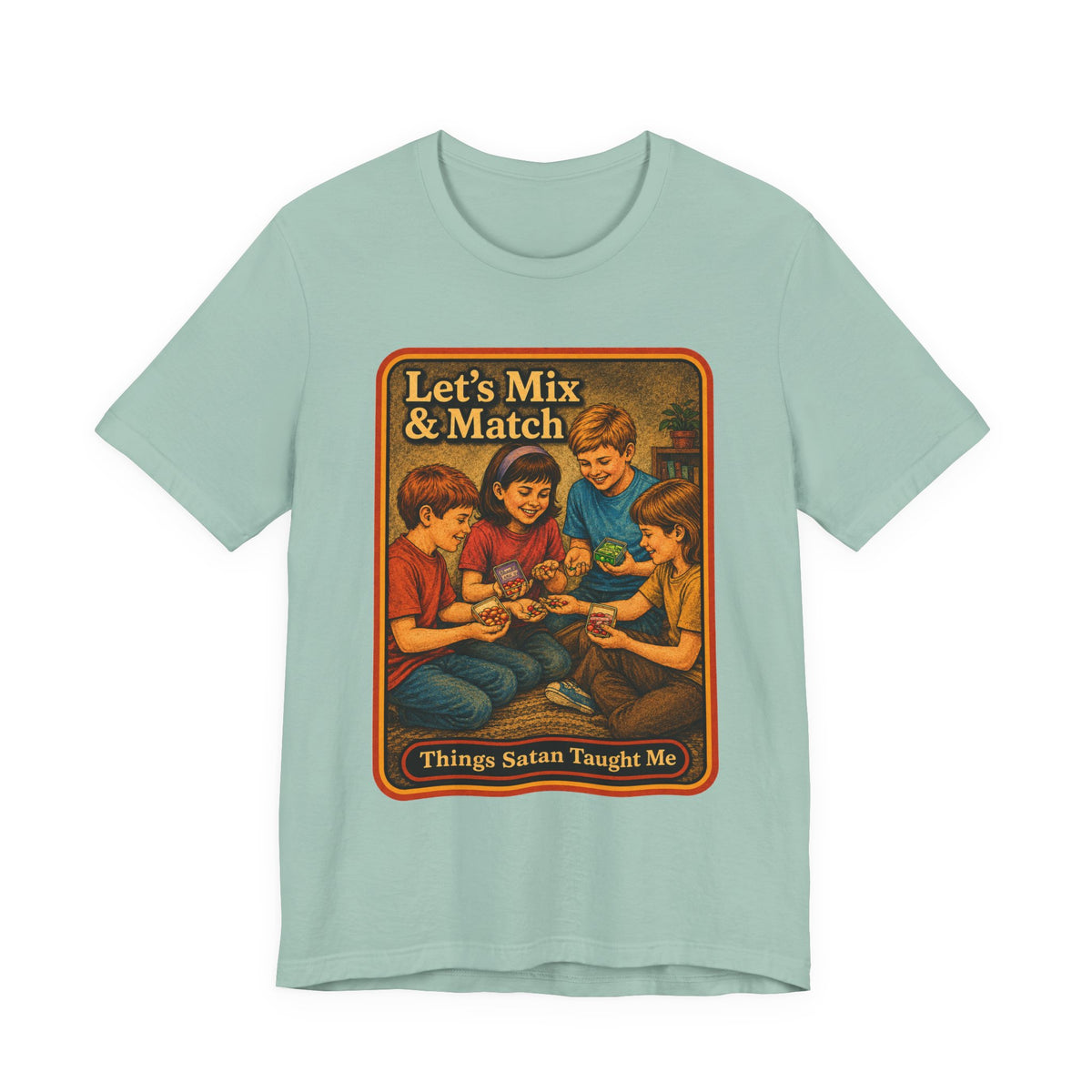 Let's Mix And Match Unisex Tee in Dusty Blue, front