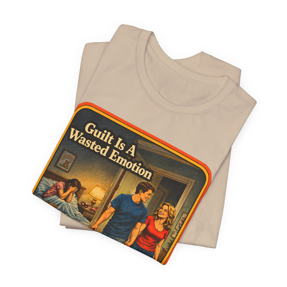 Guilt Is A Wasted Emotion Unisex Tee in Tan, view 3