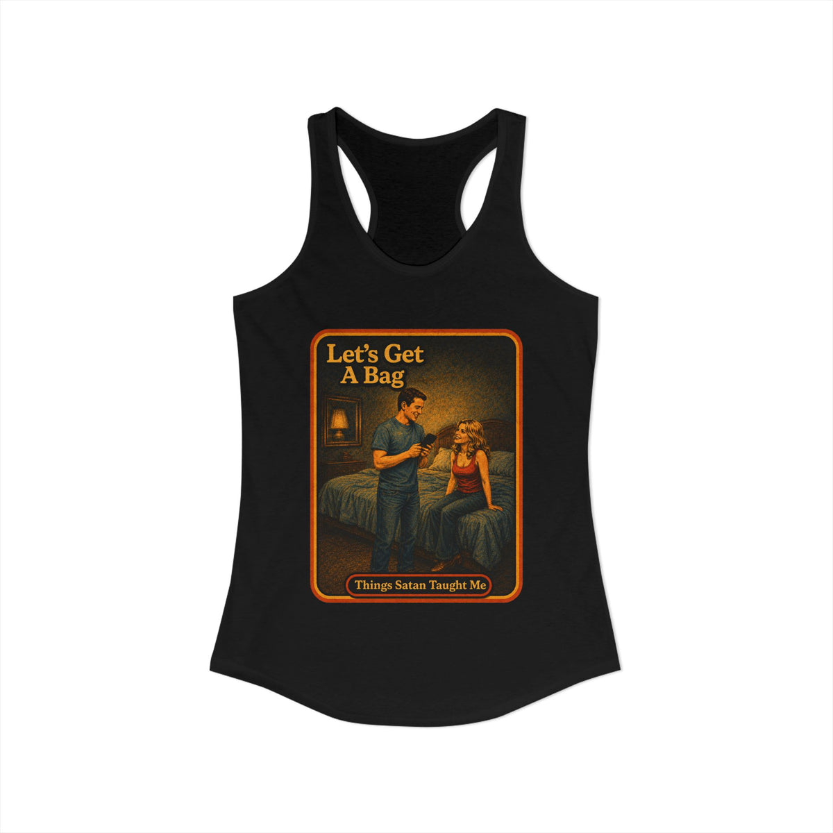 Let's Get A Bag Racerback Tank in Black, view 2