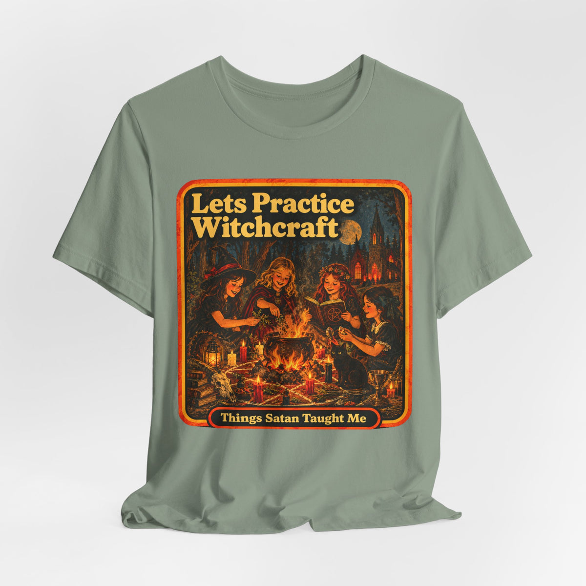 Let's Practice Witchcraft Unisex Tee in Sage, view 4