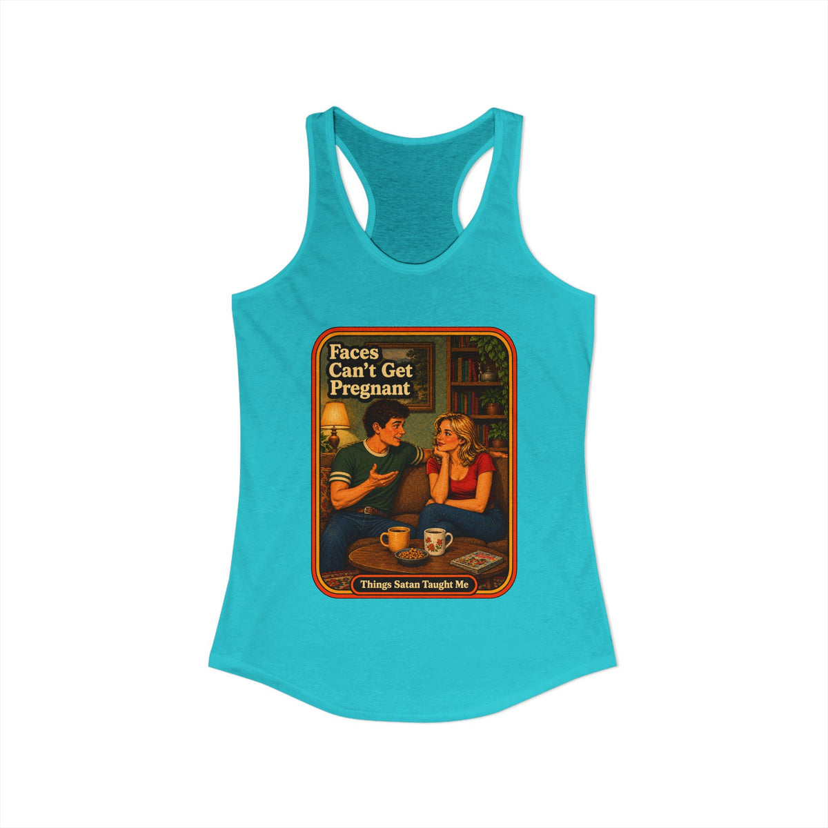Faces Can't Get Pregnant Racerback Tank in Tahiti Blue, view 2