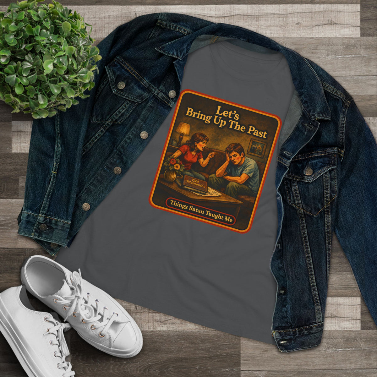 Let's Bring Up The Past Women's Tee in Asphalt, view 3