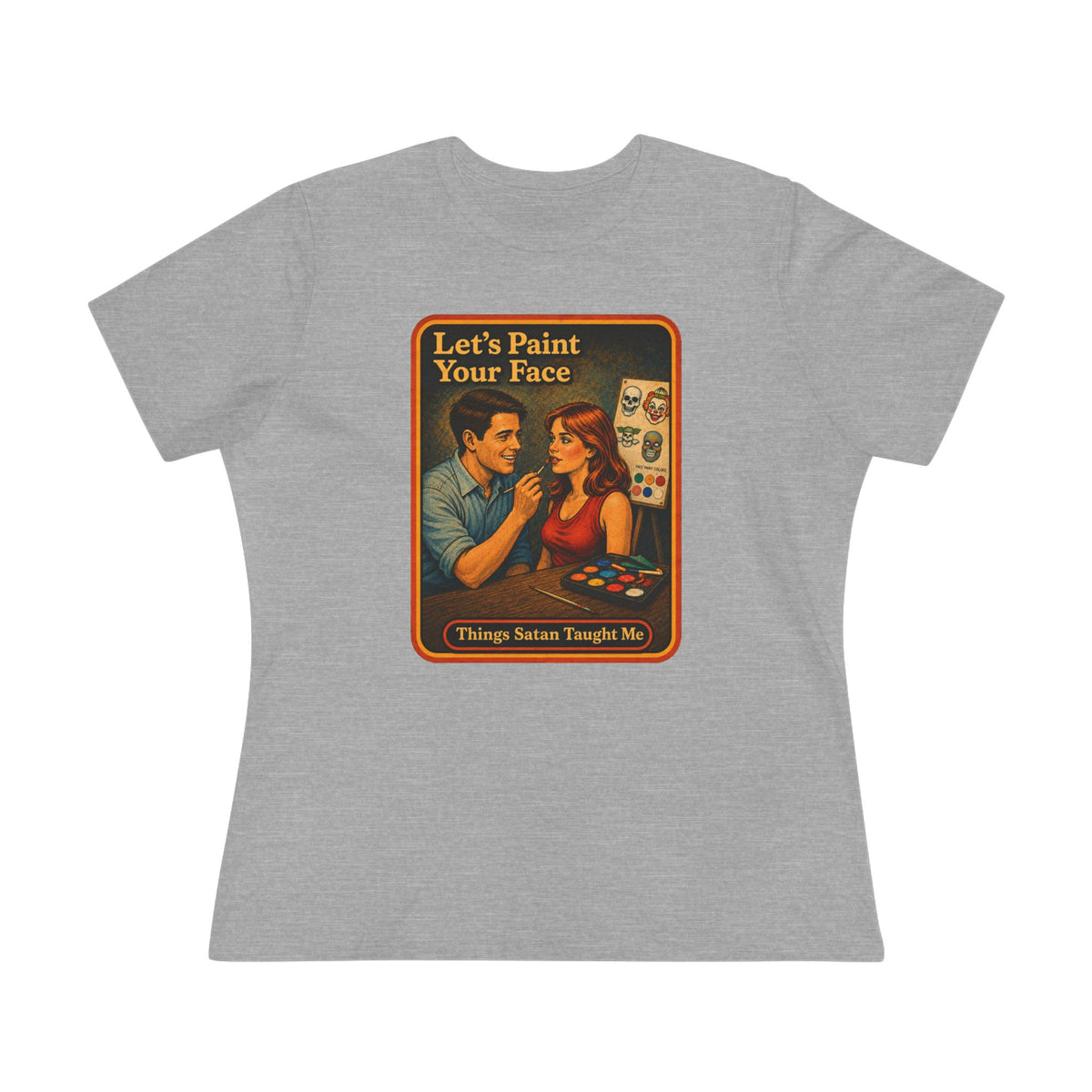 Let's Paint Your Face Women's Tee in Athletic Heather, front