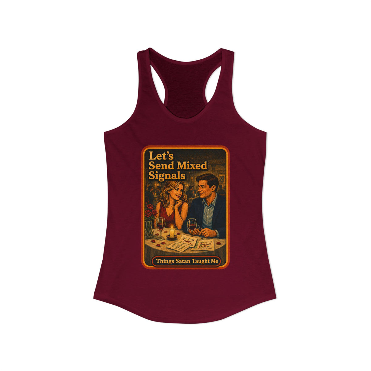 Let's Send Mixed Signals Racerback Tank in Cardinal Red, view 2
