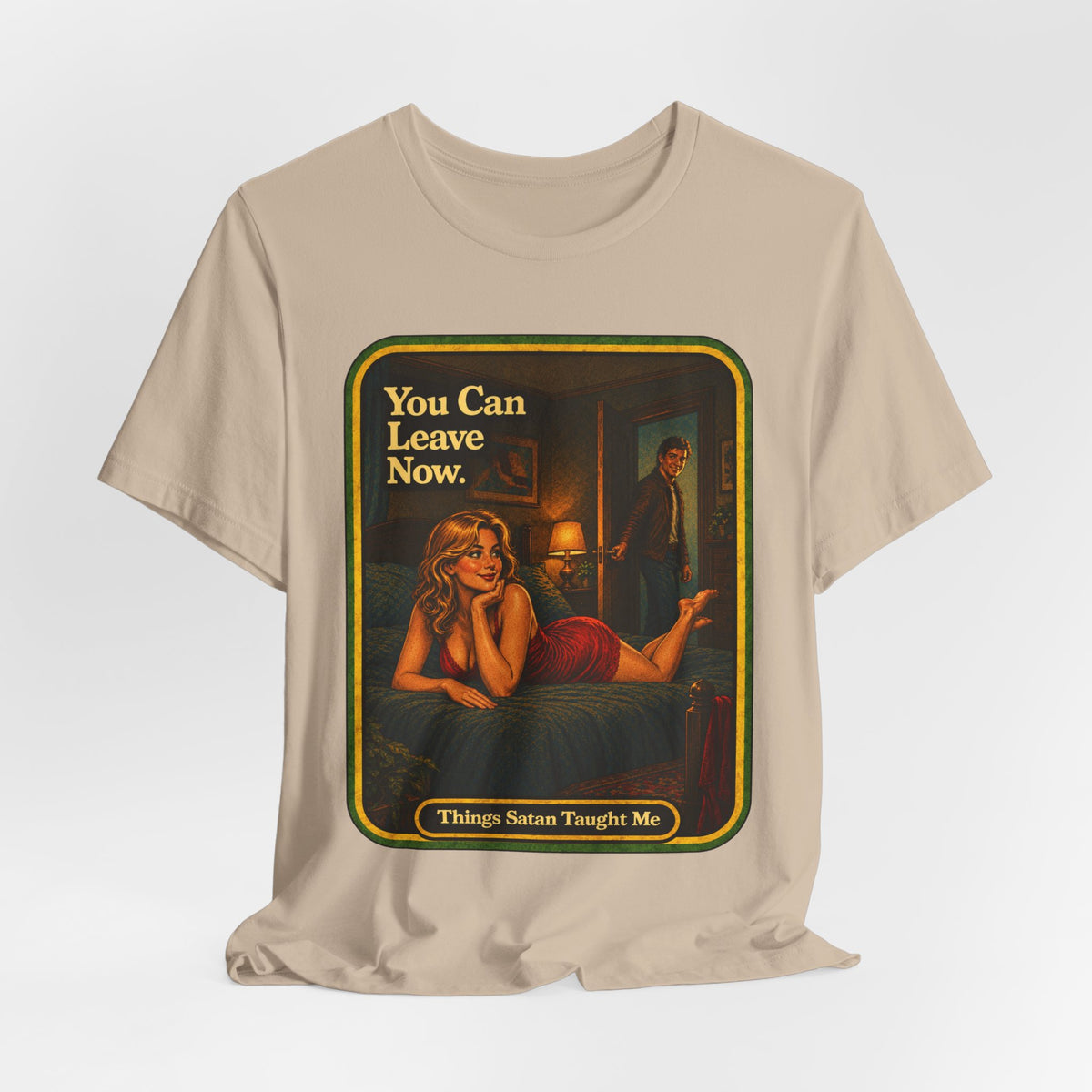 You Can Leave Now Unisex Tee in Tan, view 4