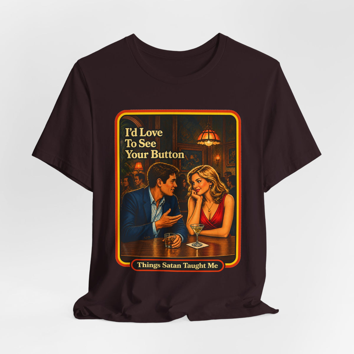 I'd Love To See Your Button Unisex Tee in Oxblood Black, view 4
