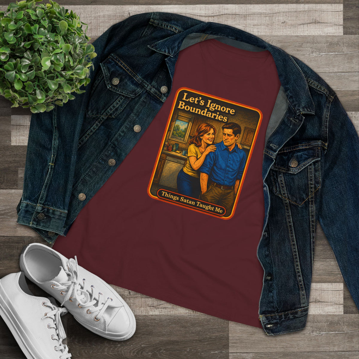 Let's Ignore Boundaries Women's Tee in Maroon, view 3