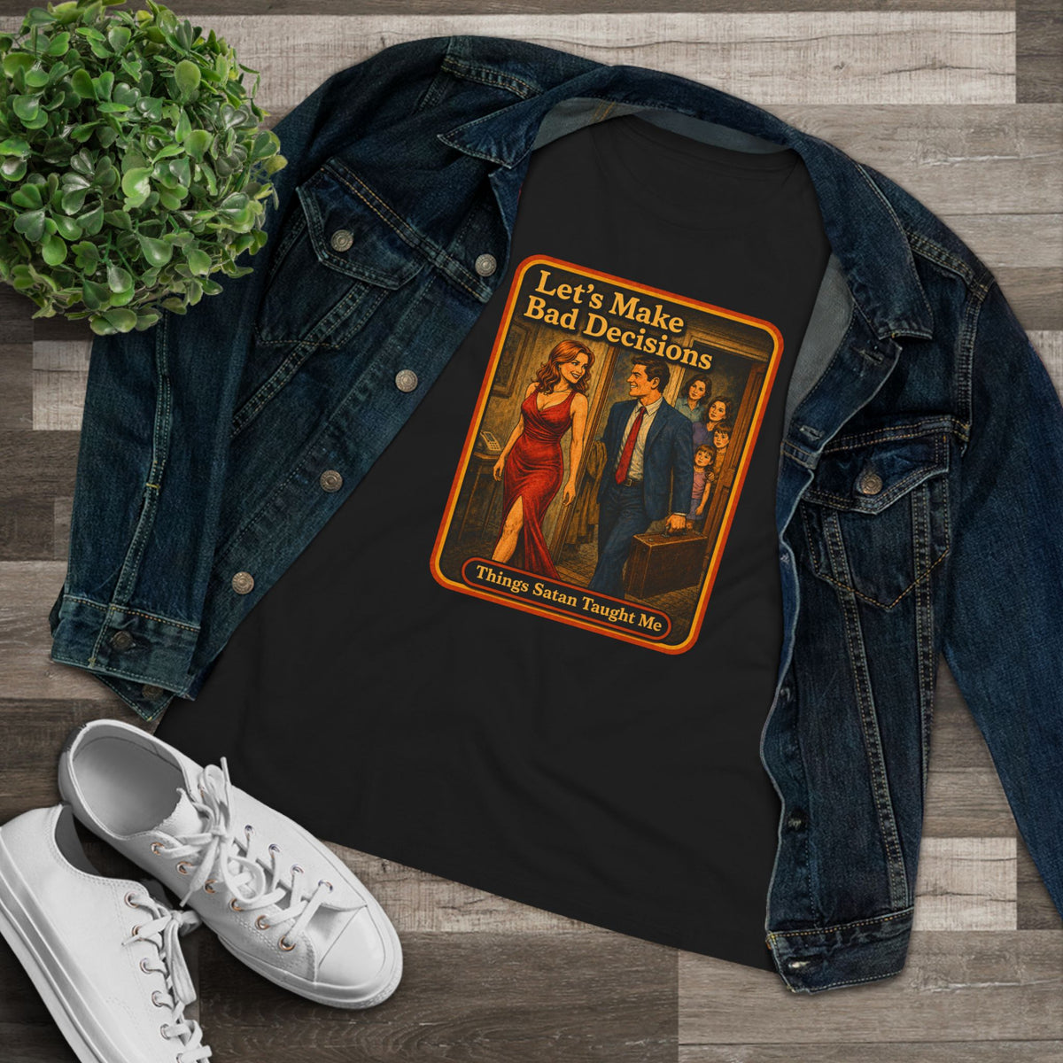 Let's Make Bad Decisions Women's Tee in Black, view 3