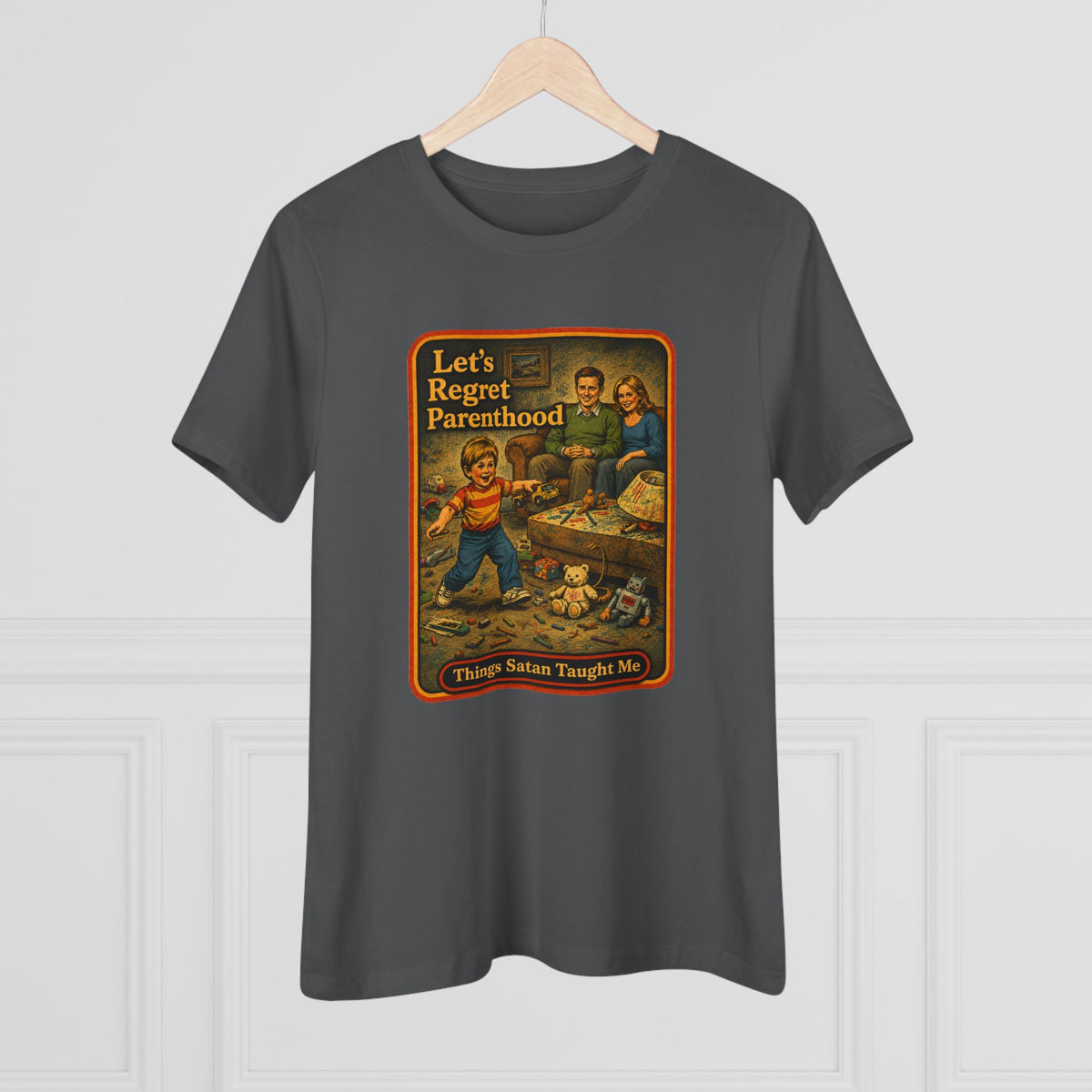 Let's Regret Parenthood Women's Tee in Asphalt, view 4