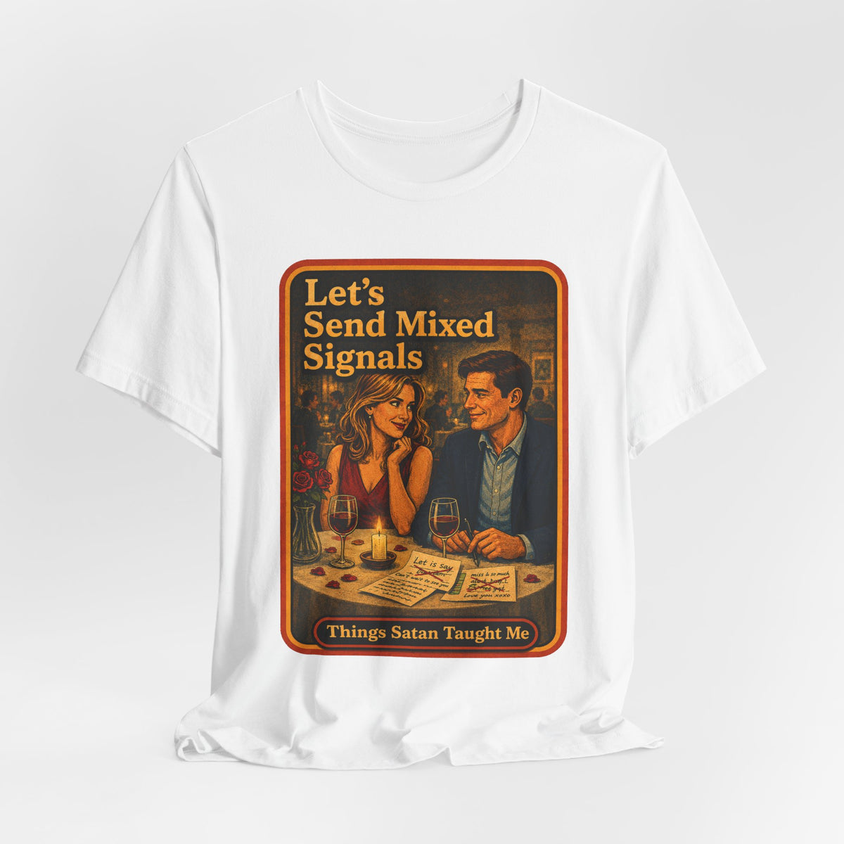 Let's Send Mixed Signals Unisex Tee in White, view 4