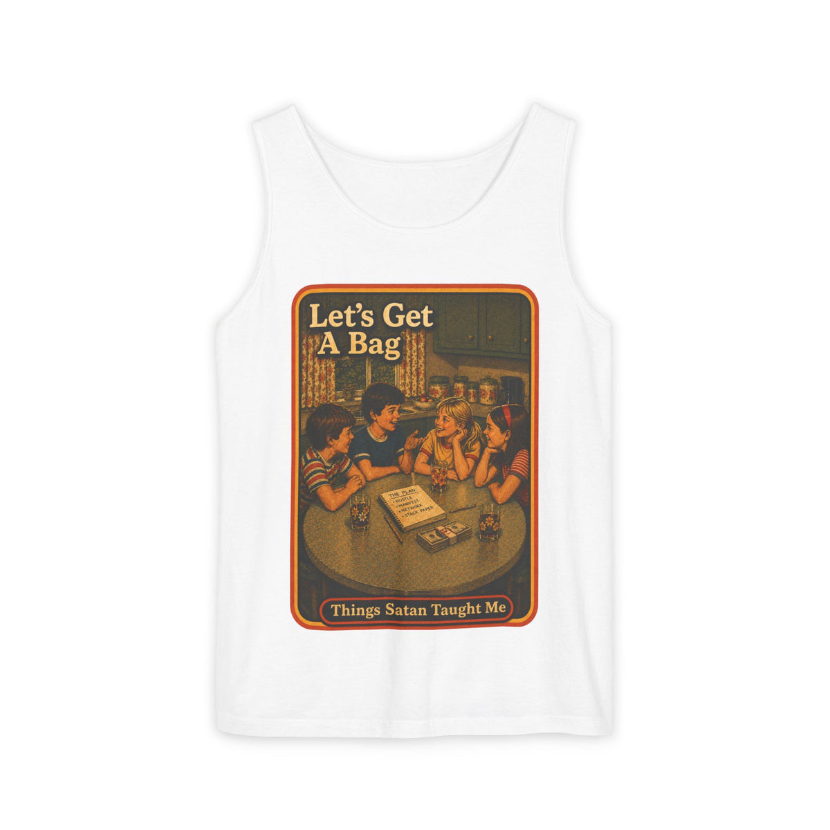 Let's Get Another Bag Wife Beater in White, front