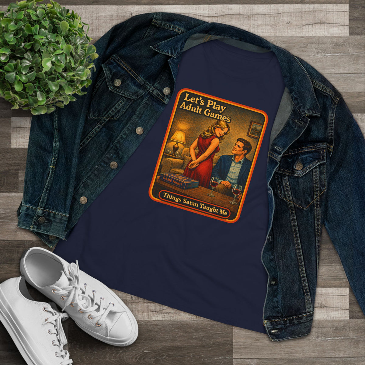 Let's Play Adult Games Women's Tee in Navy, view 3