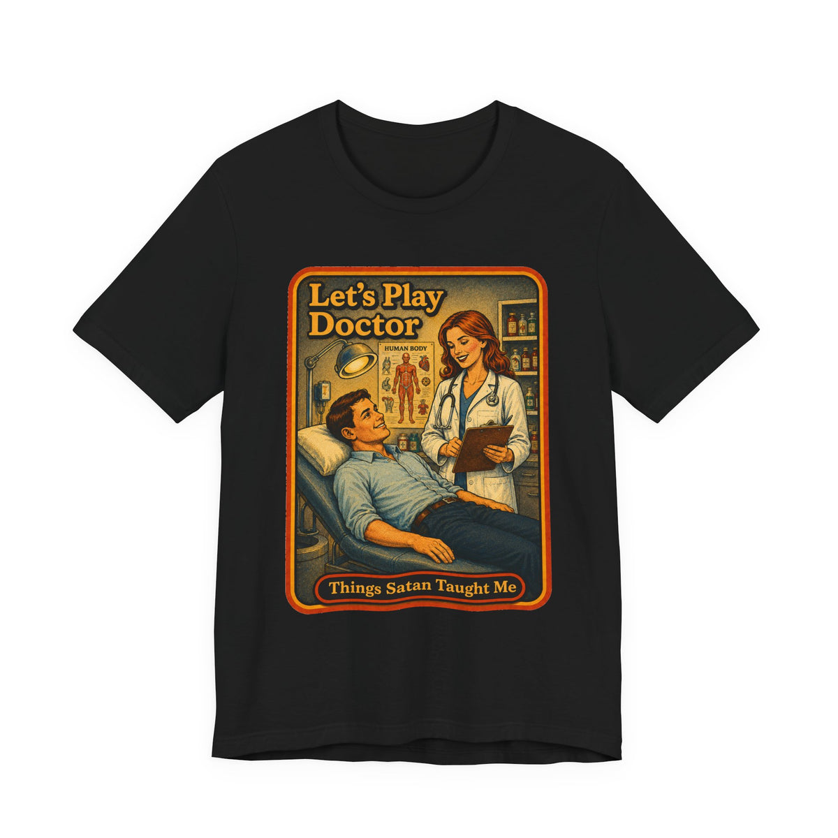 Let's Play Doctor Unisex Tee in Black, front