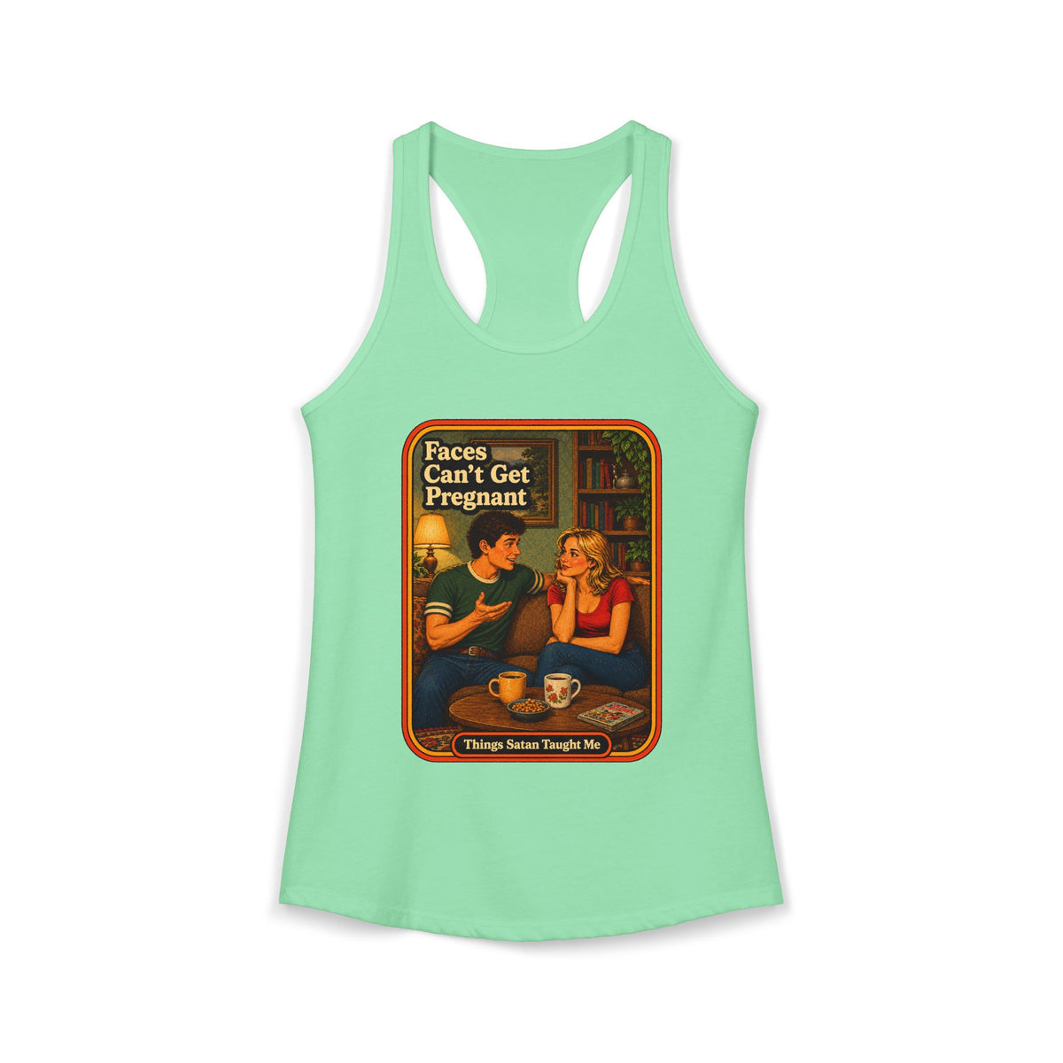 Faces Can't Get Pregnant Racerback Tank in Mint, front