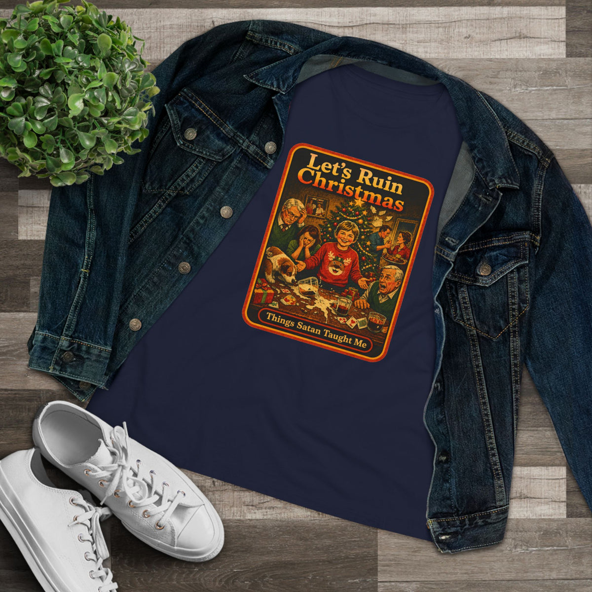 Let's Ruin Christmas Women's Tee in Navy, view 3