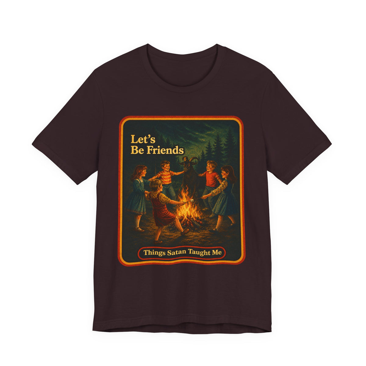 Let's Be Friends Unisex Tee in Oxblood Black, front