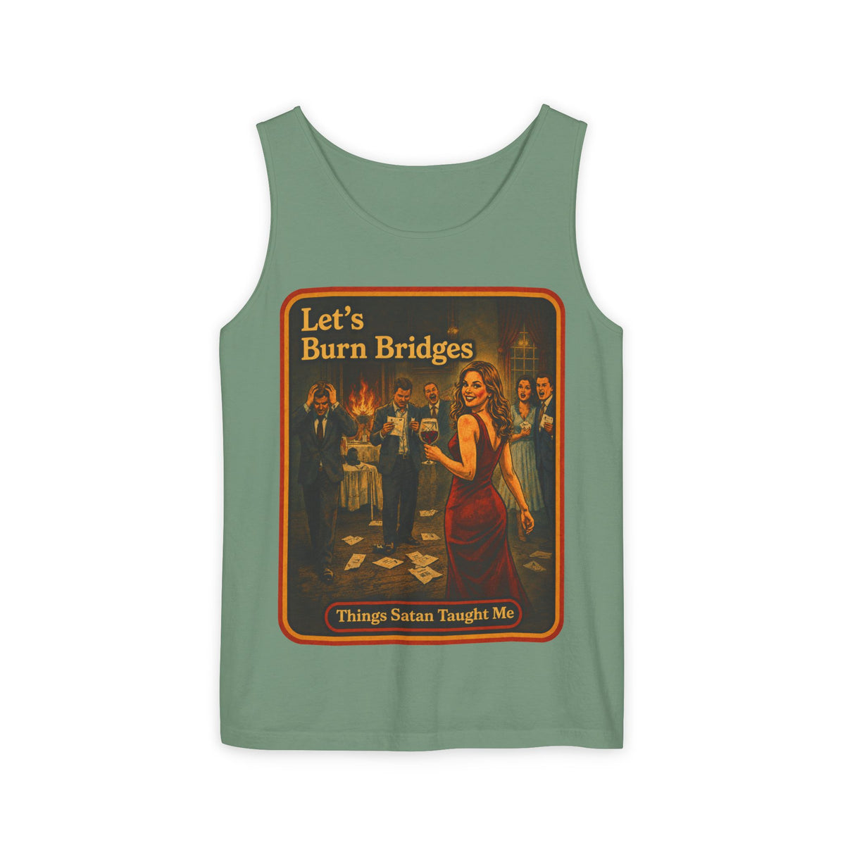 Let's Burn Bridges Wife Beater in Light Green, front