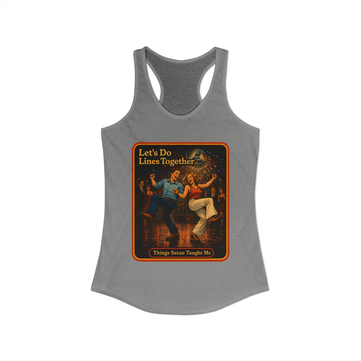 Let's Do Lines Together Racerback Tank in Heather Grey, view 2
