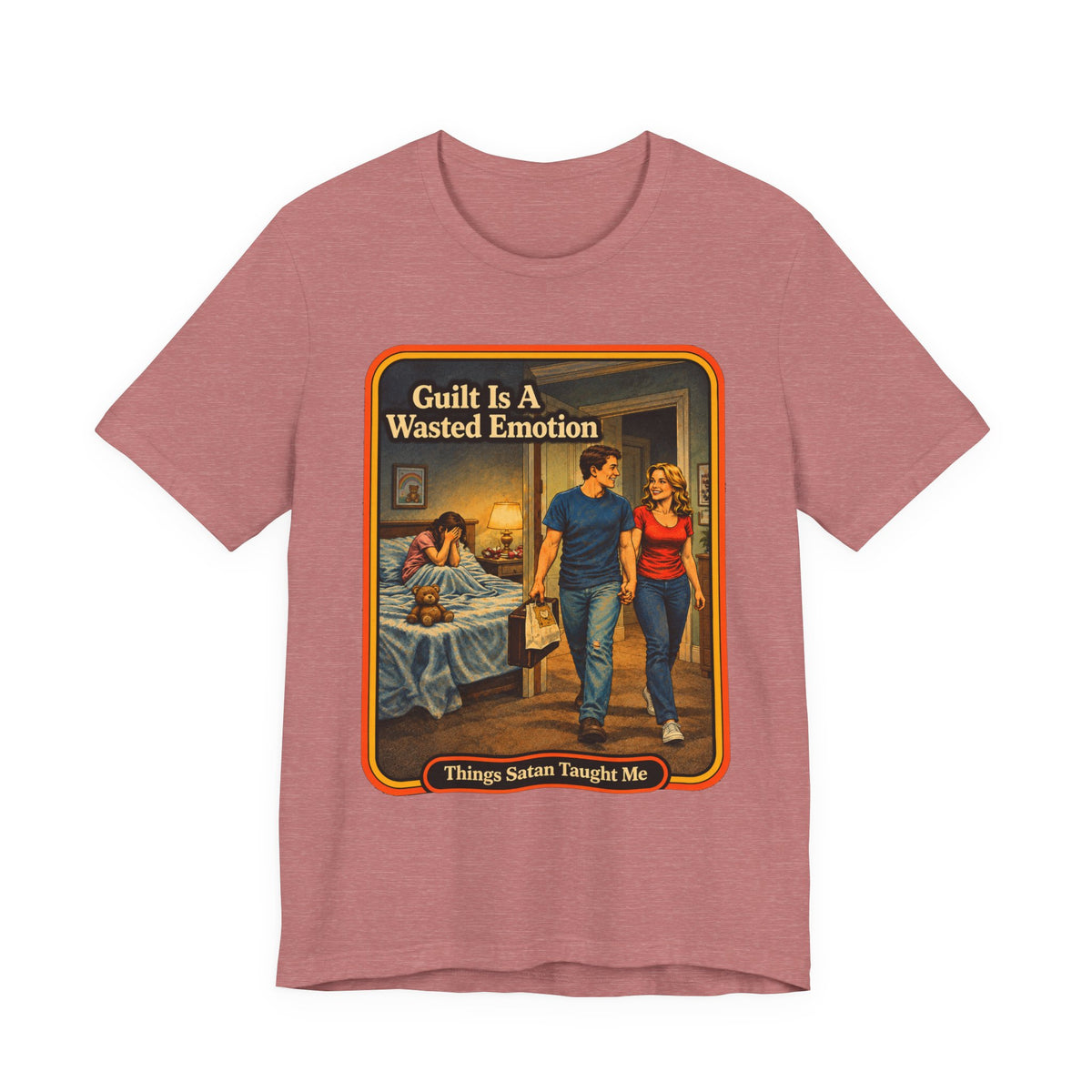 Guilt Is A Wasted Emotion Unisex Tee in Heather Mauve, front